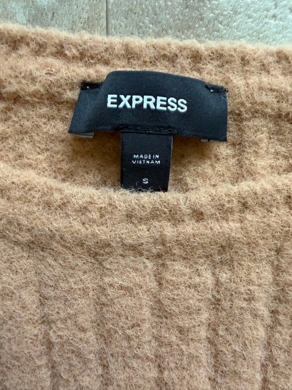 Express Ribbed Crewneck Sweater in Camel Brown - Picture 2 of 3
